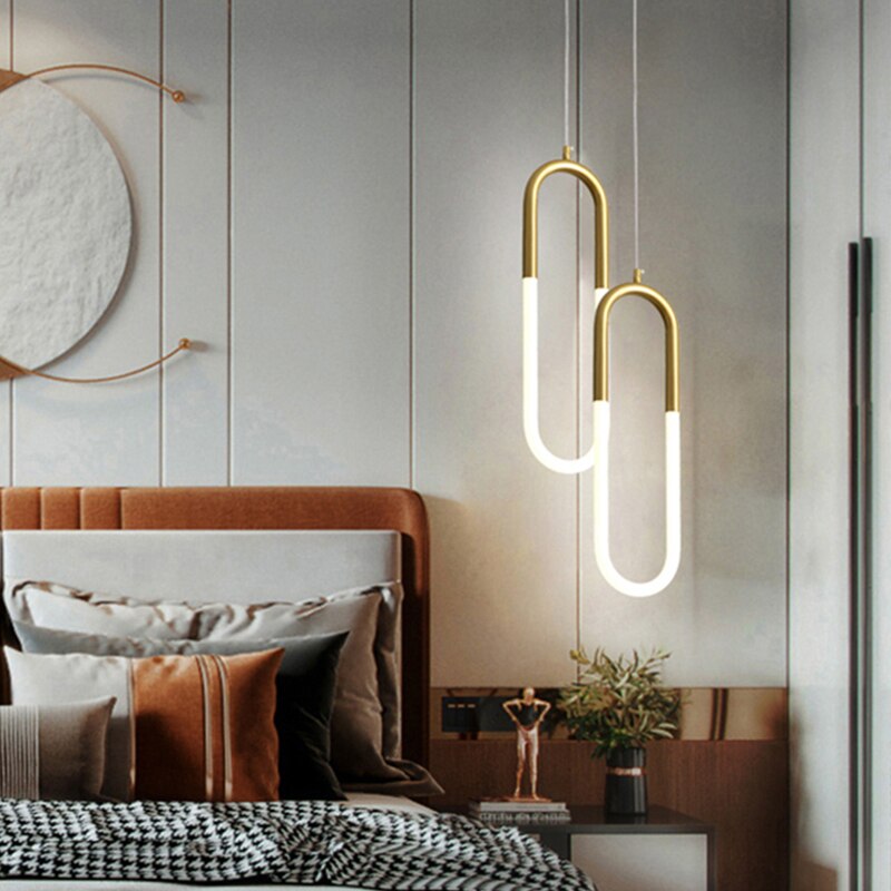 Brass Single double head Nordic bedside Long-line hanging lamp